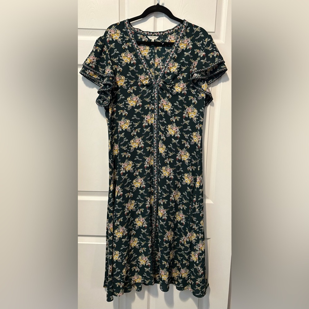 Max Studio Dark Green Floral Midi Dress